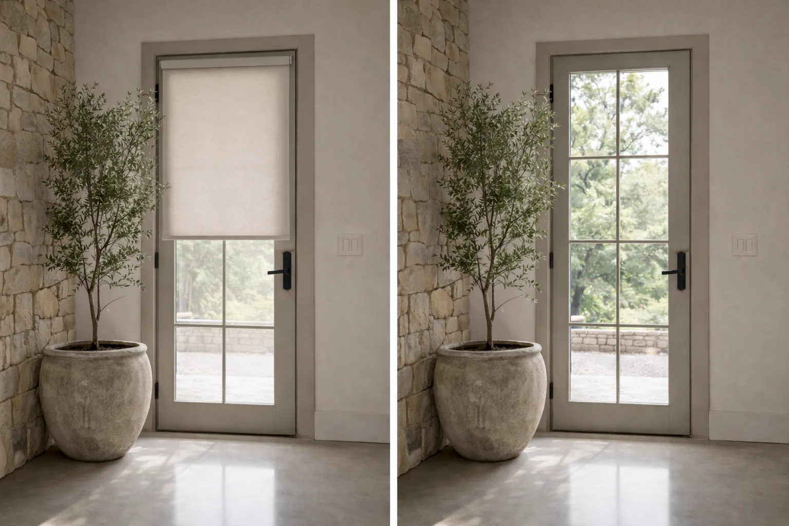 Motorized shades for west facing lake views